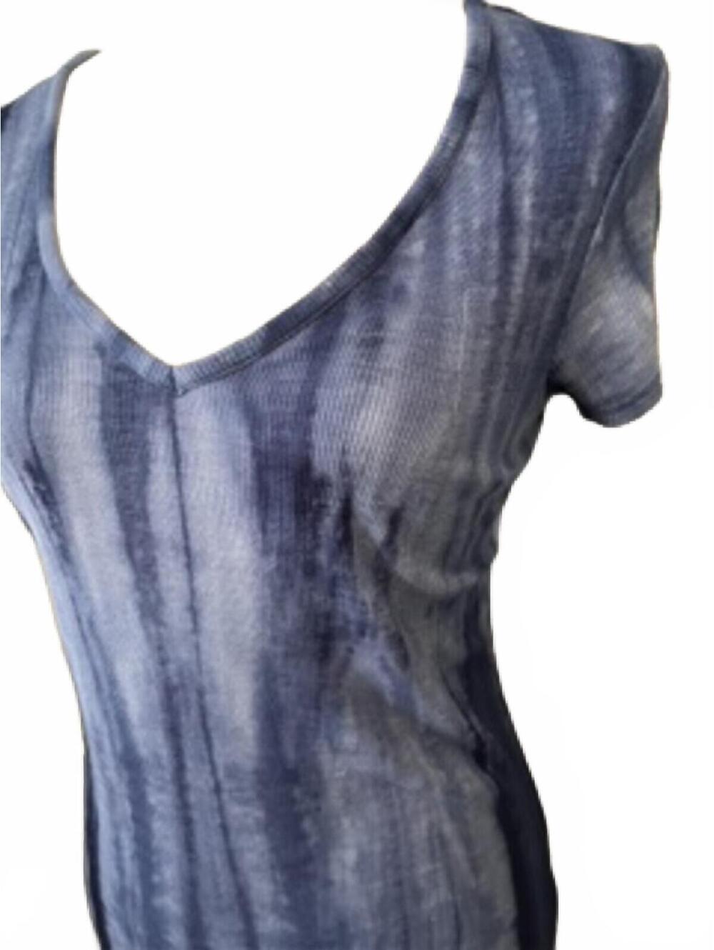 Lovestitch Blue Tie Dye Ribbed Knit Dress Medium Side Slit V Neck Boho Maxi